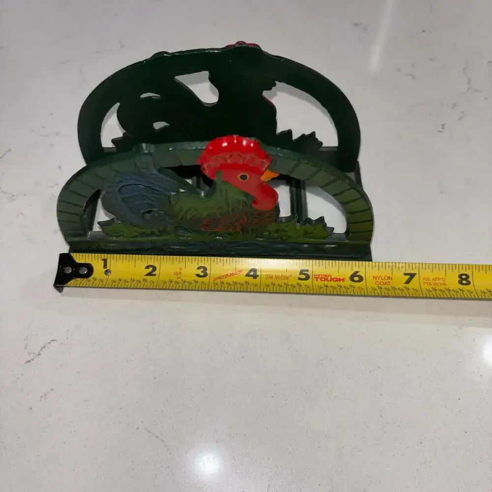 ODI 2002 Cast Iron Painted Rooster Napkin Holder